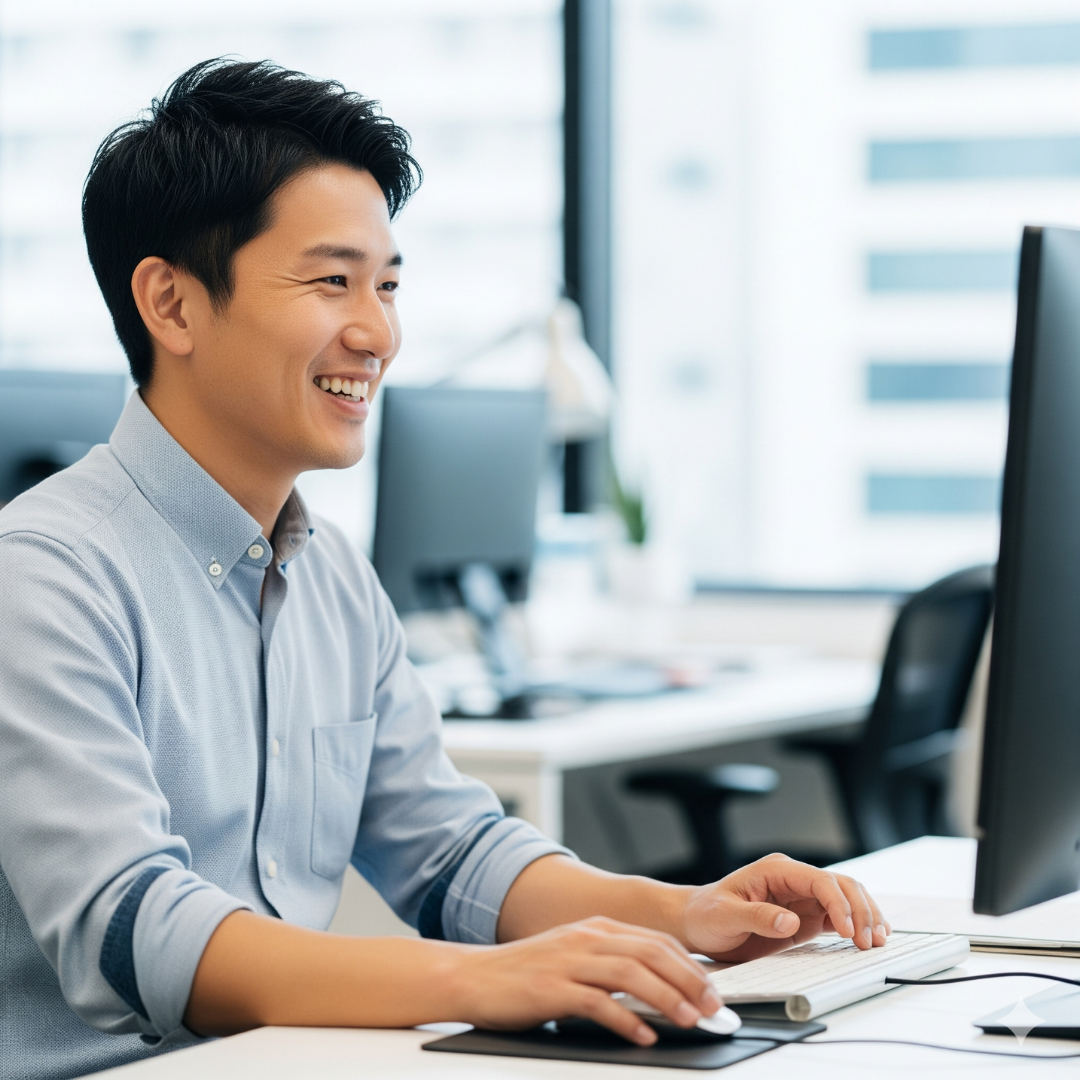 Professional man working at computer in modern office